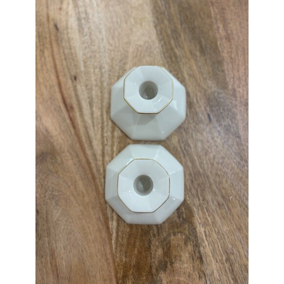 Set Of 2 Lenox Special Beige and Gold Porcelain Candlestick Holders - Picture 2 of 4